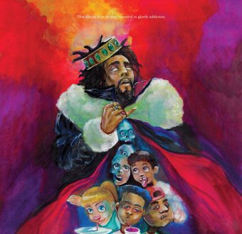 Front cover of KOD album. The quote near the top says, "this album is in no way intended to glorify addiction."